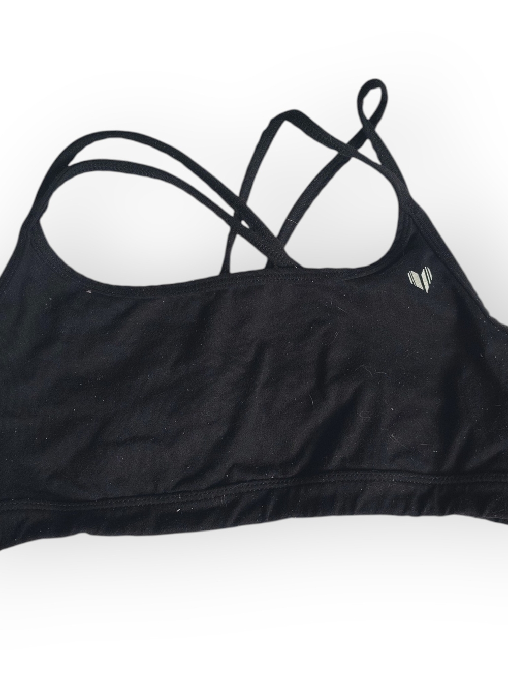 Black Crisscross-Back Sports Bra with Subtle Heart Logo - Picture 1 of 3